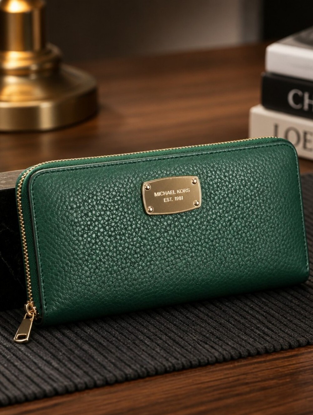 Michael Kors Green Zip Leather Wallet Mk